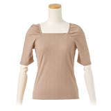 【メール便】スクエアネックギャザースリーブリブトップス