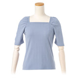 【メール便】スクエアネックギャザースリーブリブトップス