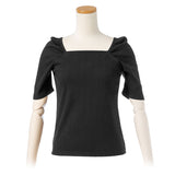 【メール便】スクエアネックギャザースリーブリブトップス