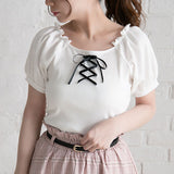 【メール便】レースアップリブトップス