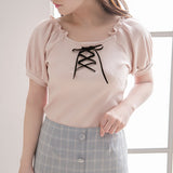 【メール便】レースアップリブトップス