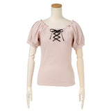 【メール便】レースアップリブトップス