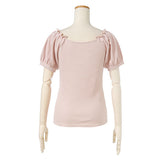 【メール便】レースアップリブトップス