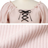 【メール便】レースアップリブトップス