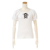 【メール便】レースアップリブトップス