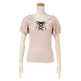 【メール便】レースアップリブトップス