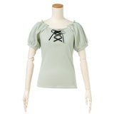 【メール便】レースアップリブトップス