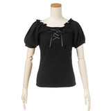 【メール便】レースアップリブトップス