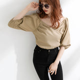 【メール便】パフスリーブカシュクールブラウス