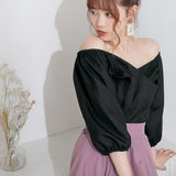 【メール便】パフスリーブカシュクールブラウス