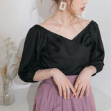 【メール便】パフスリーブカシュクールブラウス