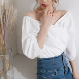 【メール便】パフスリーブカシュクールブラウス
