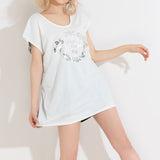 【メール便】背中レース魅せプリントゆるカットソー