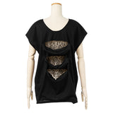 【メール便】背中レース魅せプリントゆるカットソー