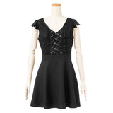 バストフリルレースアップフレアワンピース