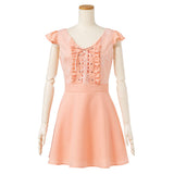 バストフリルレースアップフレアワンピース