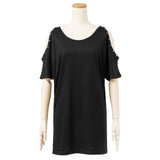 【メール便】メタル付き肩開きTシャツ