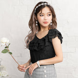 【メール便】フリルレースシフォントップス