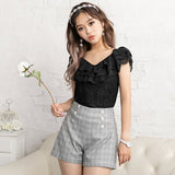 【メール便】フリルレースシフォントップス