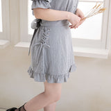 【メール便】レースアップフリルフレアスカパン