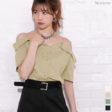 【メール便】肩ストラップ半袖ブラウス