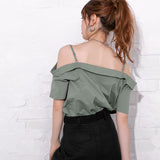 【メール便】肩ストラップ半袖ブラウス