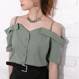 【メール便】肩ストラップ半袖ブラウス