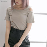 【メール便】フロントボタンテレコトップス