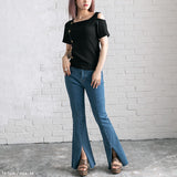 【メール便】フロントボタンテレコトップス