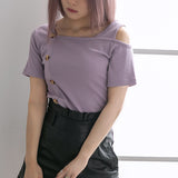 【メール便】フロントボタンテレコトップス