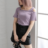 【メール便】フロントボタンテレコトップス