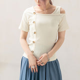 【メール便】フロントボタンテレコトップス