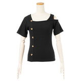 【メール便】フロントボタンテレコトップス