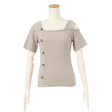 【メール便】フロントボタンテレコトップス