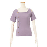 【メール便】フロントボタンテレコトップス