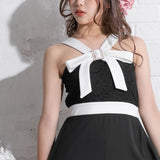 ビジュービックリボンシフォンフレアワンピース