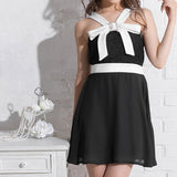 ビジュービックリボンシフォンフレアワンピース