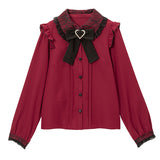 レース重ねハートリボンブラウス