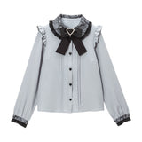 レース重ねハートリボンブラウス