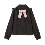 レース重ねハートリボンブラウス