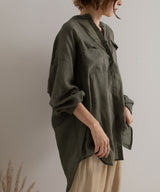 バンドカラーロングシアーシャツ