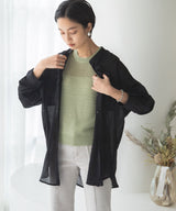 バンドカラーロングシアーシャツ