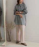 バンドカラーロングシアーシャツ