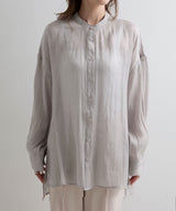 バンドカラーシャイニーポプリンシャツ