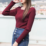 スクエアネックリブニットプルオーバー