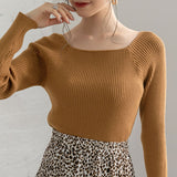 スクエアネックリブニットプルオーバー