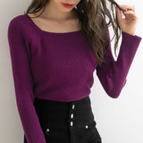 スクエアネックリブニットプルオーバー