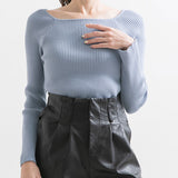 スクエアネックリブニットプルオーバー