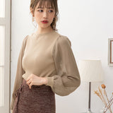 【メール便】シフォンスリーブハイネックリブトップス【ニット】