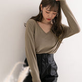 【メール便】ウォッシャブルVネックニットトップス